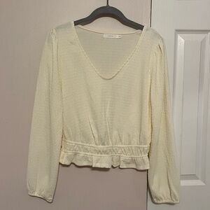 Francesca’s Collection Cream V-Neck Blouse